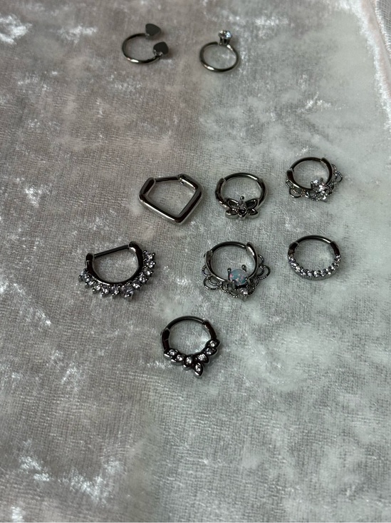 Other - Septum Ring Set Silver Tone CZ - 7 Pieces Feminine Dainty Sparkly Body Jewelry